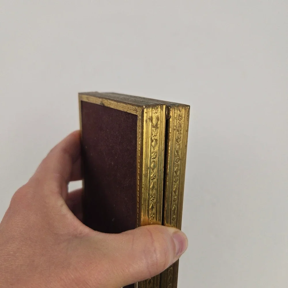 Vintage Gold Metal Folding Double Picture Frame Ornate Embossed Floral Bifold